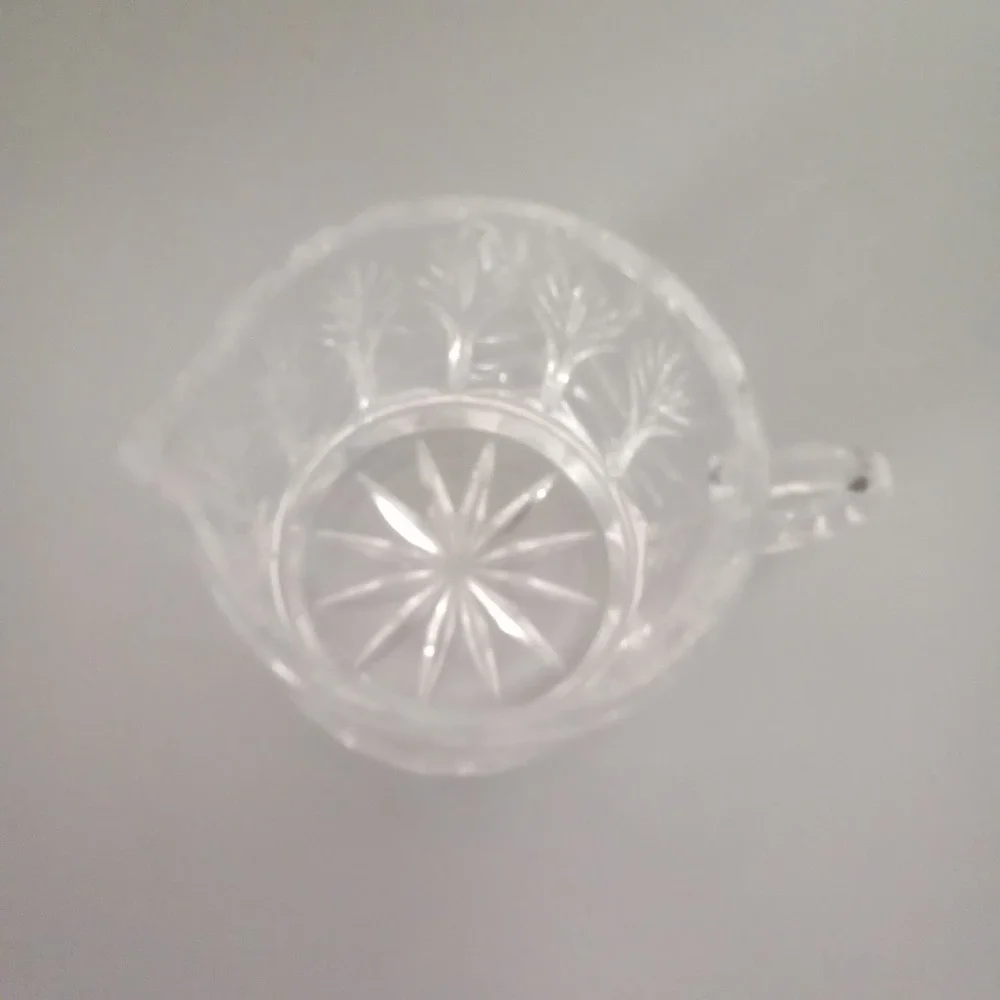 Vintage Clear Pressed Glass Creamer Pitcher Wheat Starburst Pattern Small 3in